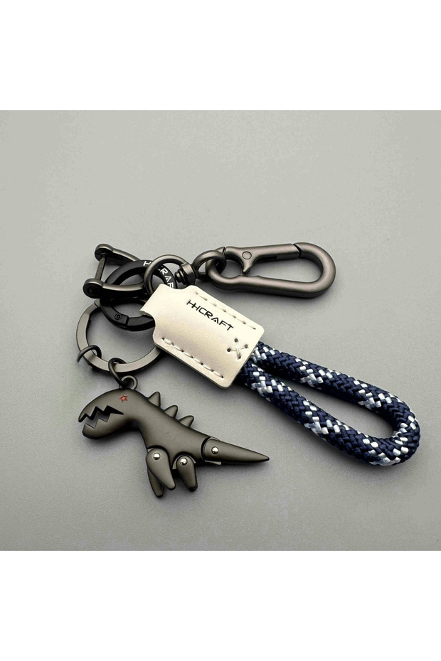 Style 2 Premium Woven Leather Metal Dinosaur Keychain for Motorcycle Car Handbag Backpack Pendant Gi