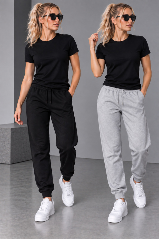 Black-Grey Two-Tone Sweatpants - Jogger Sweatpants with Elastic Cuffs