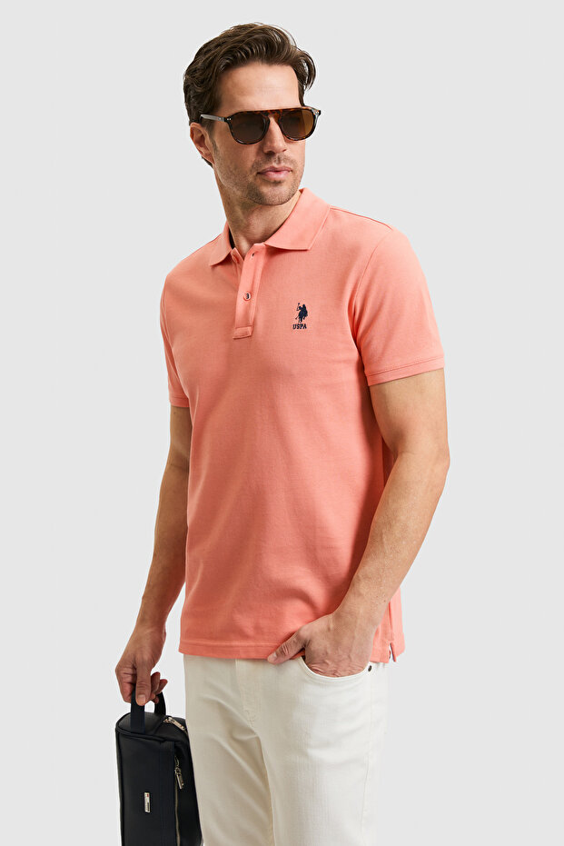 Men's Slim Fit Polo Collar Salmon Basic T-Shirt 50324998-Vr204