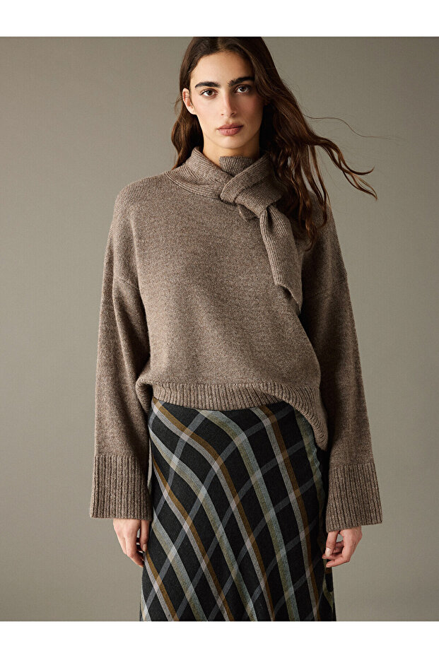 Alita City Lcw Vision Beige Shawl Collar Women's Knitwear Sweater with a Difference