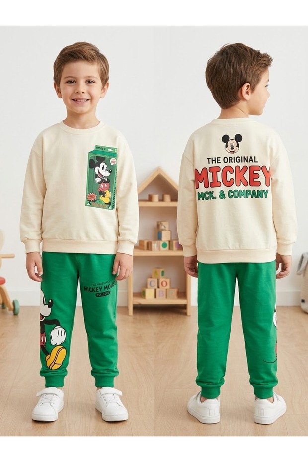 Boy's Two Thread Fabric Mickey Mouse Pattern Bottom-Top Suit