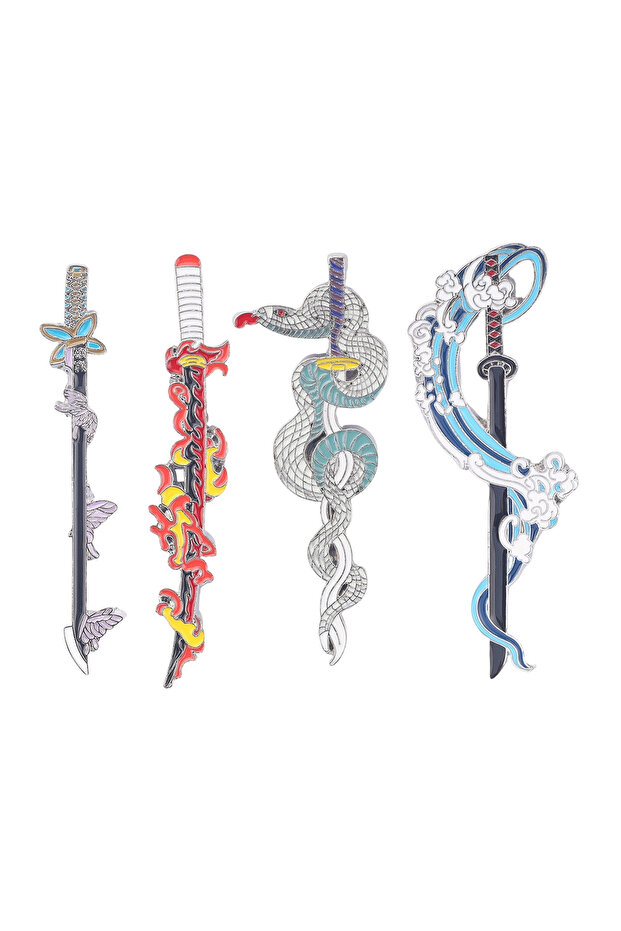 4pcs-set 4Pcs/Set Anime Cartoon Samurai Sword Enamel Brooch Kamado Tanjirou Mini Metal Badge Lapel P