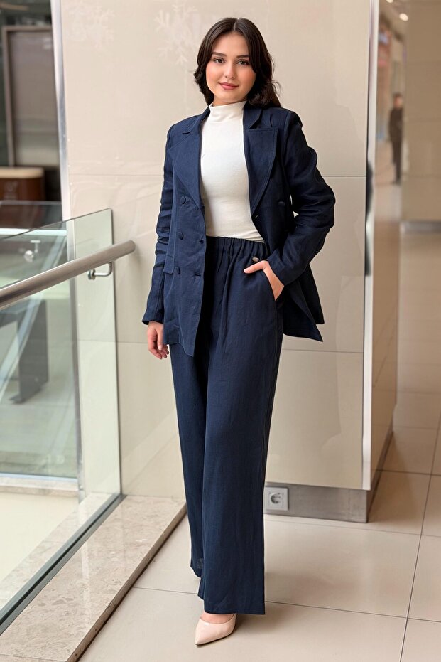 Missdalida Elastic Waist Wide Leg Linen Trousers