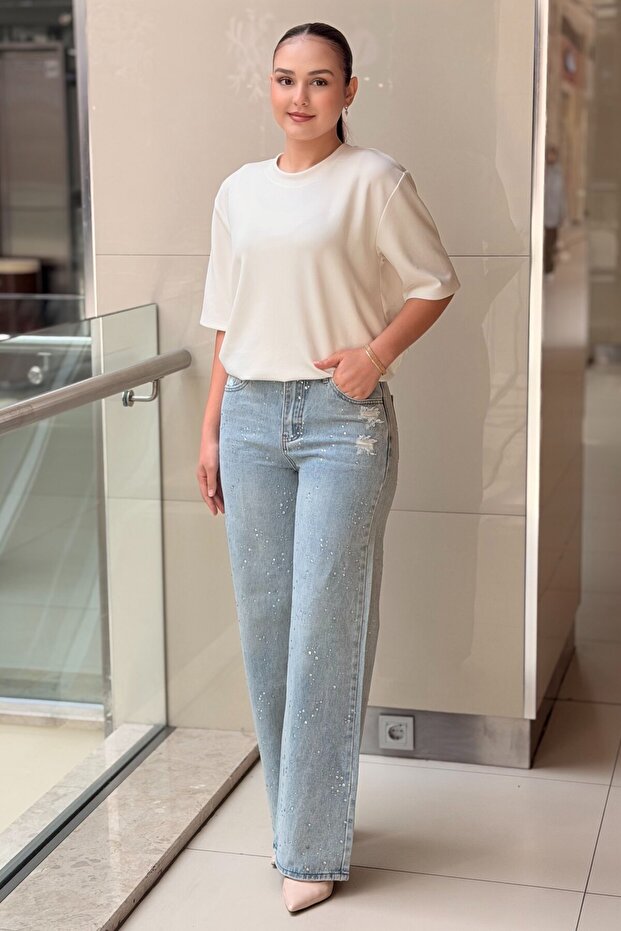 Full Serpme Stone Embellished Jean Trousers