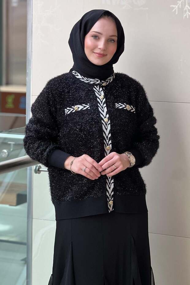 Ribbed Glitter Drawstring Knit Cardigan