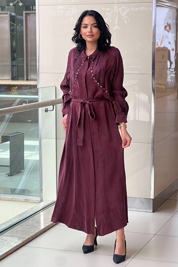 Studded Detailed Patterned Kupra Shirt Dress