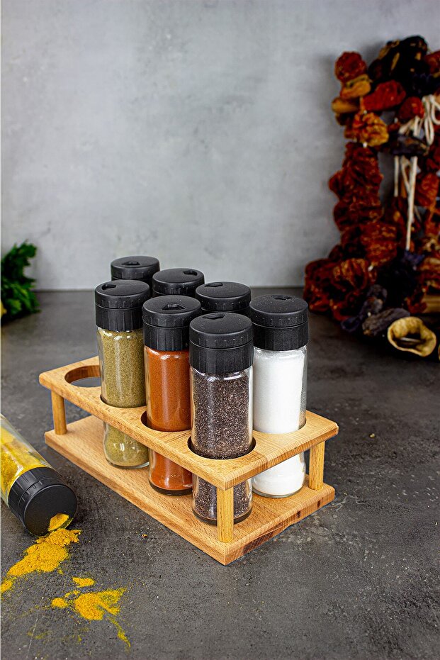Jasmine 8-Piece Spice Set, 8-Piece Spice Set with Wooden Stand