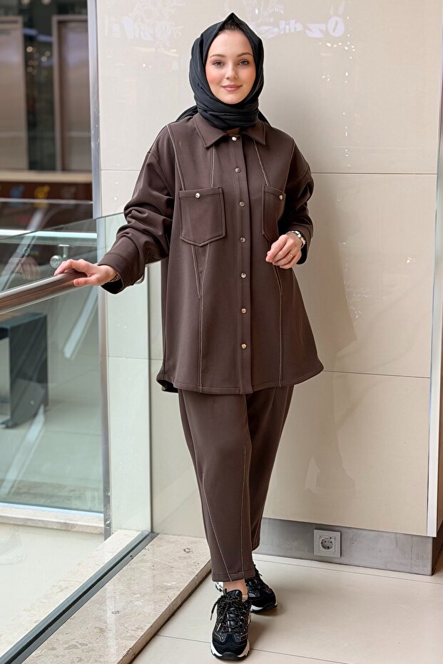 Thin Chain Detailed Pocketed Cap Pants Modal Set