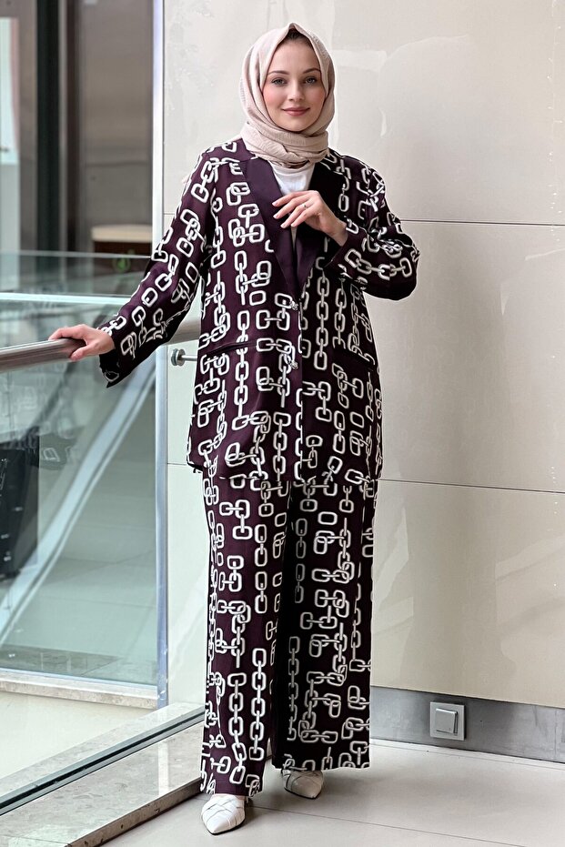 Patterned Satin Jacket Panoloton Set
