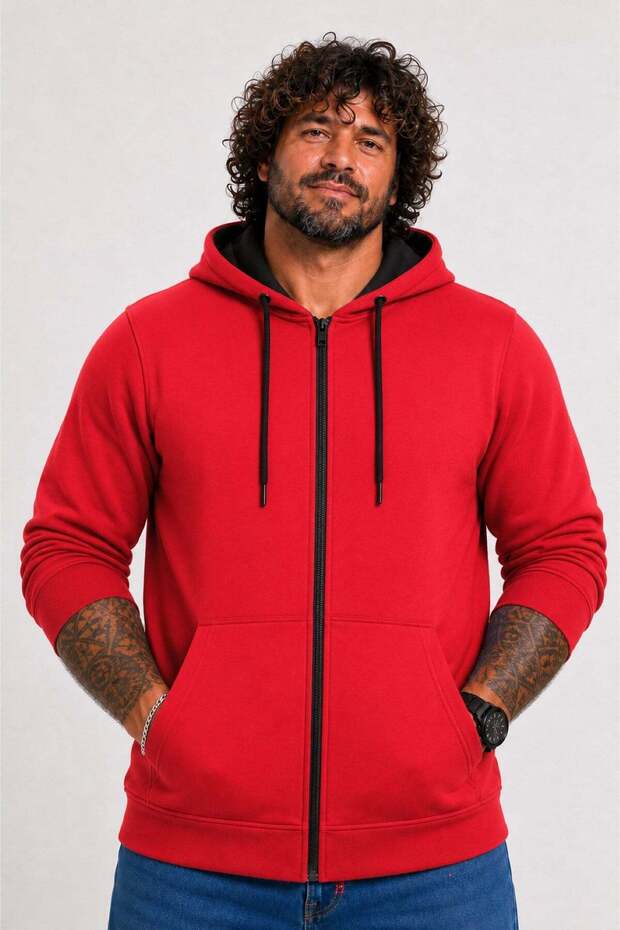 Large Size Unisex Hooded 3Ip Sweat 11701 Red