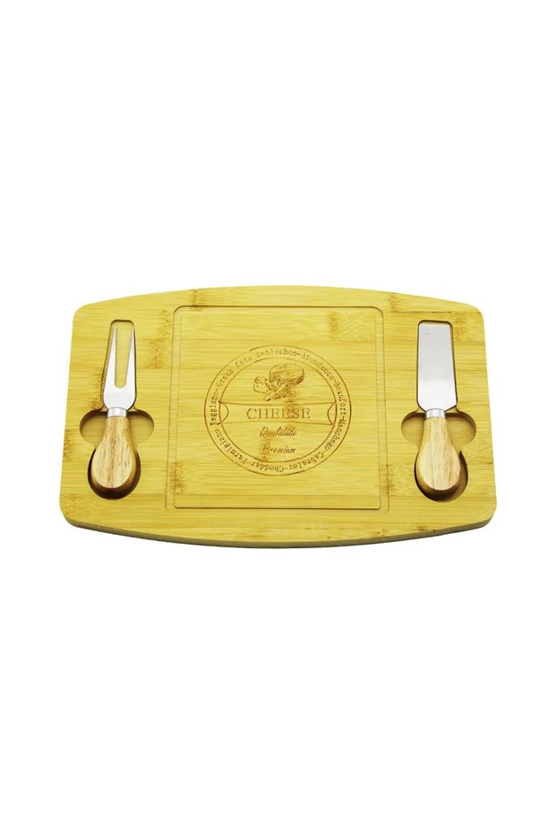 Knife Right-Left 19X29Cm -1.5Cm Wooden Bamboo Breakfast Cheese Presentation Plate 2Cheese Knife=Wooden Handle