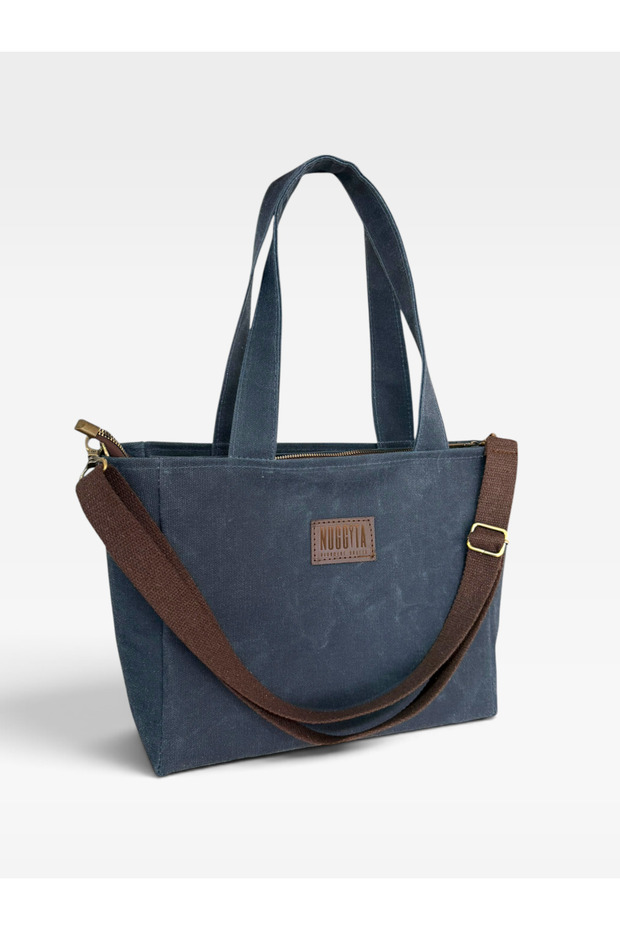 Crossbody Shoulder Bag - Indigo Blue Waxed Canvas Medium Size Satchelbag