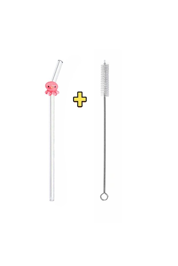 Clear 1Straw 1Brush 1/2/5PCS Octopus Shaped Reusable Glass Straws Set, Transparent Bendable Straws f