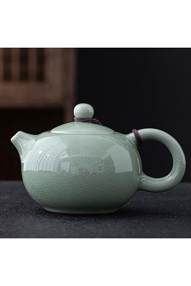 B Ge Kiln Ceramic Tea Pot and Tea Cup Handmade Chinese Style Ice Crack Teapot Teacup Household Kung