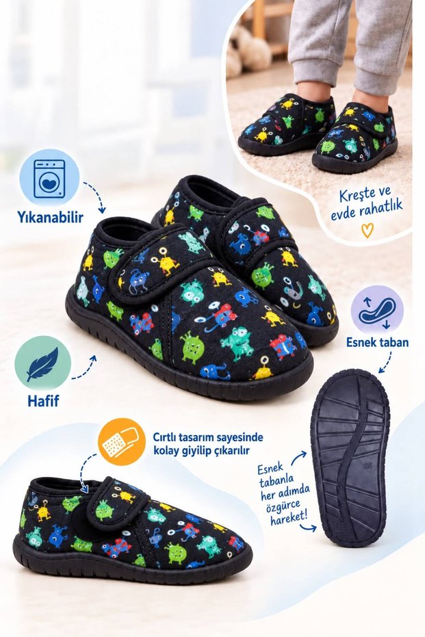 Daily Girl's Boy's Slippers Home Shoes Flexible Non-Slip Sole Velcro Nursery Kindergarten Shoes