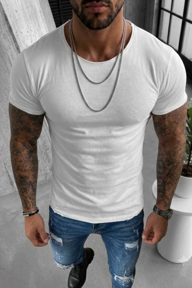 100% Cotton Dirty Collar Skirt Oval Cut T-Shirt - (4539)