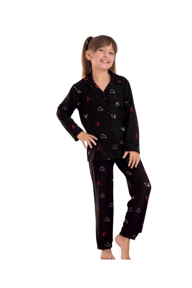 Modalove Girls' Milan Fabric Buttoned Front Suede Winter Long Sleeve Pajama Set