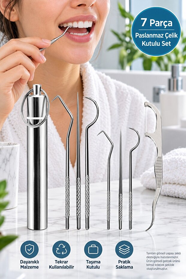 Dental Calculus Tartar Removal Set 7 Pieces Stainless Steel Oral Dental Care Tool Boxed