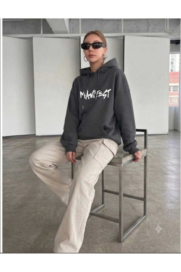 Manifest Printed Unisex Soft Textured Design Oversize 3 Thread Hoodie Sweatshirt