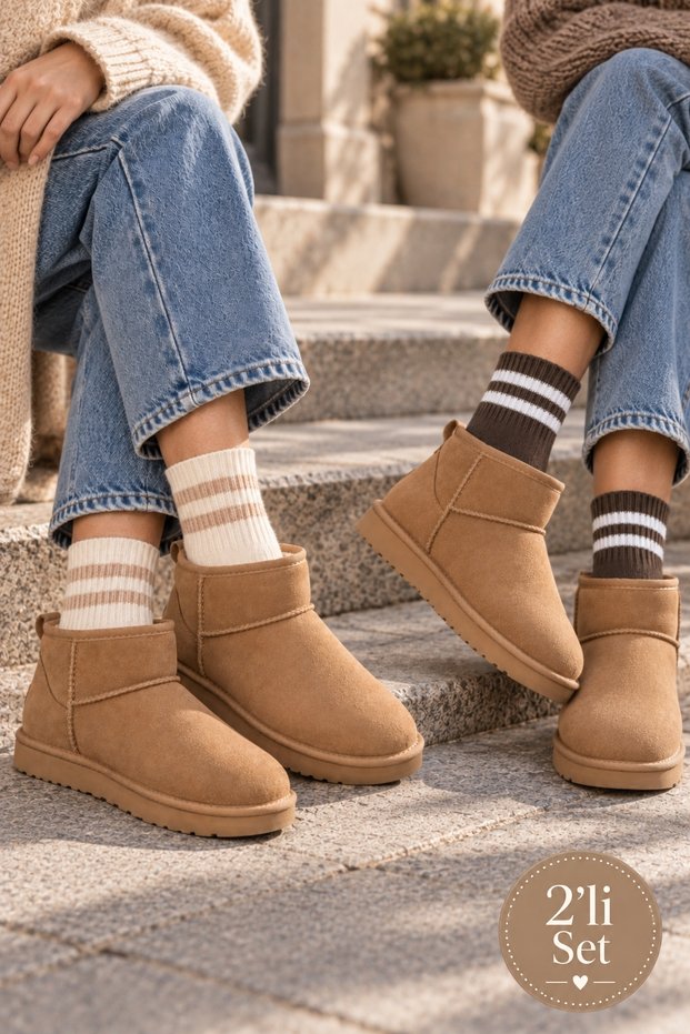 Original Women's Thermal Towel Sole Boot Socks Breathable Sweat-Absorbing Soft Cotton Non-Squeezing Flexible Elastic Heel Toe Reinforced Warm Winter Home School Boot Socks | 2 Pairs - Beige Brown
