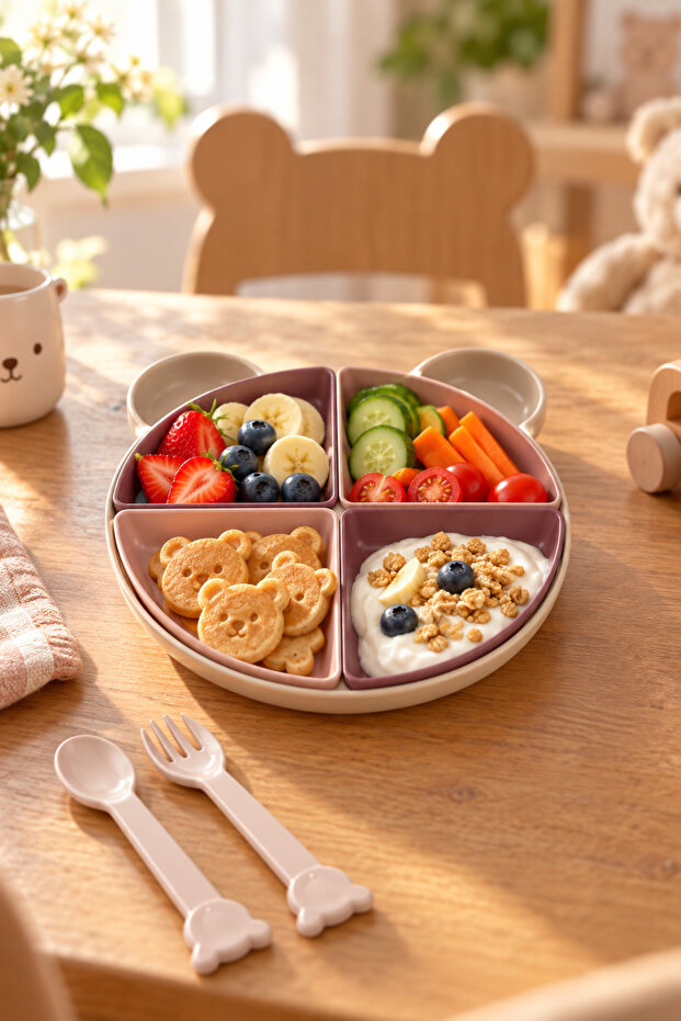 7 Piece Teddy Bear Purple Food Plate – Teddy Bear Shaped Food Plate Set