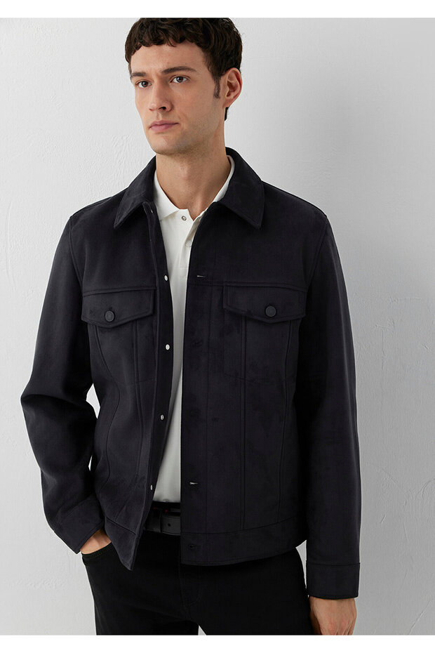 Black Faux Suede Jacket Regular Fit / Normal Cut 0110868-71379