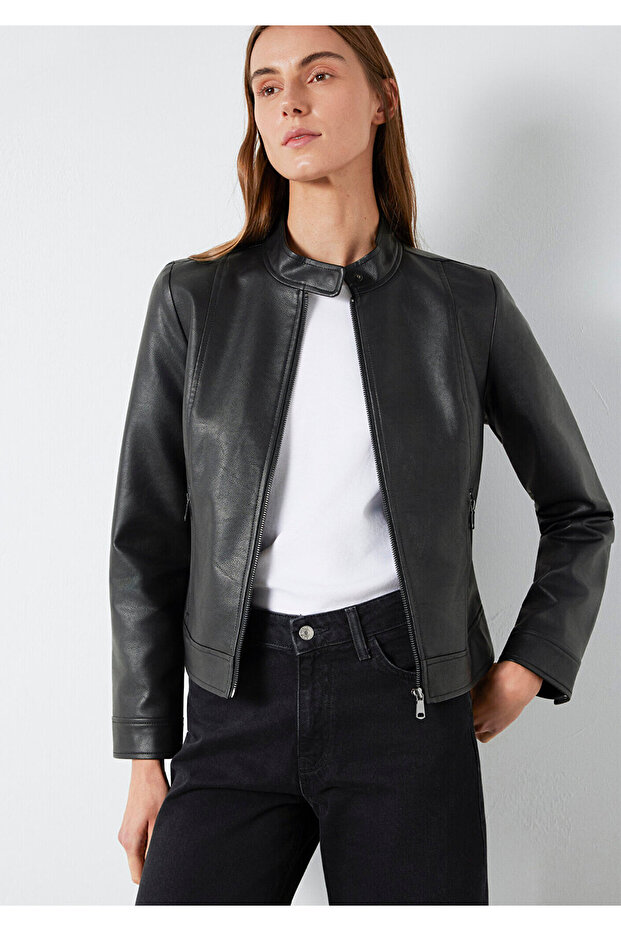 Black Faux Leather Jacket Fitted / Fitted Cut 1110598 -900