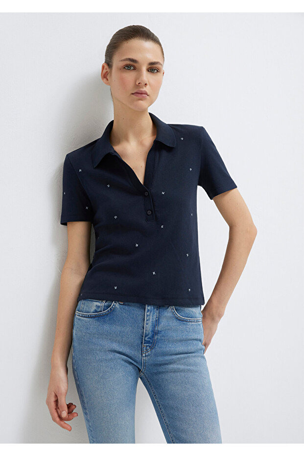 Mini Printed Navy Blue Polo T-Shirt Fitted / Fitted Cut 1612691 -82318