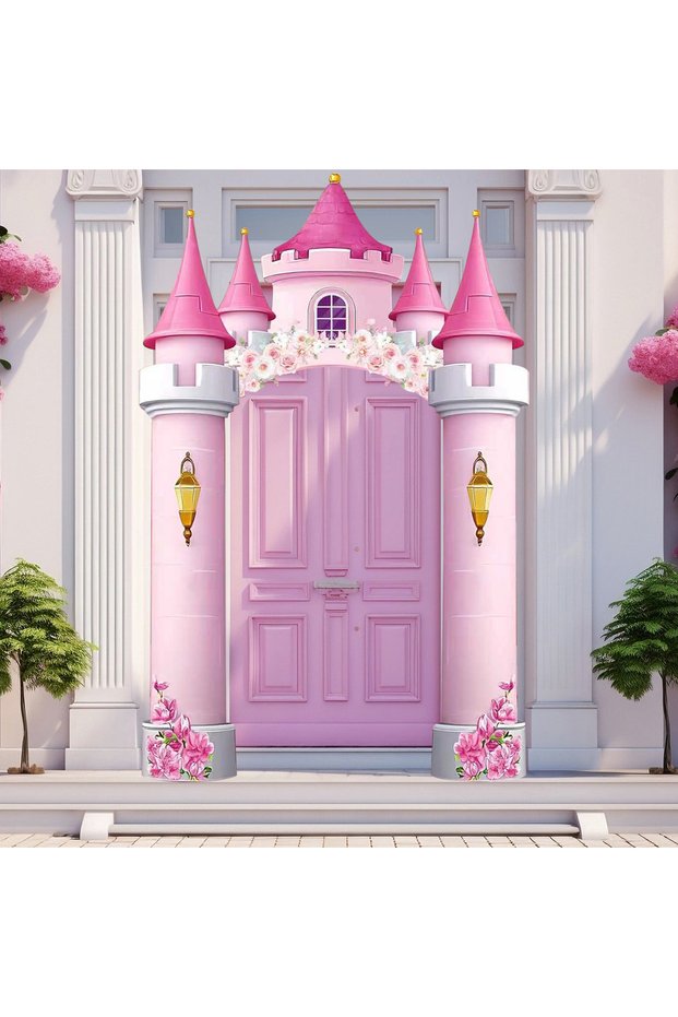 Pink Princess Castle Party Door Banner Pink Princess Door Backdrop Princesses Birthday Door Decorati