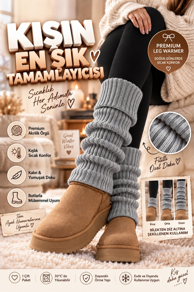 Original Premium Leg Warmer Acrylic Knit Warm Thick Soft Ribbed Texture Leg Ankle Warmer Fully Compatible with Boots Below the Knee Special Design Winter Leggings | Compatible with All Foot Sizes
