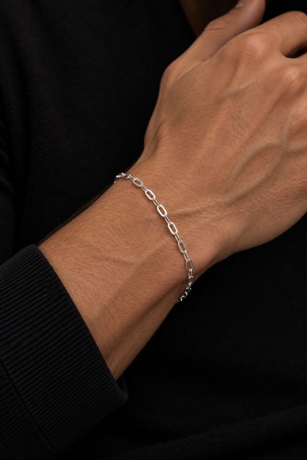 316L Stainless Steel Paperclip Chain Silver Men's Bracelet