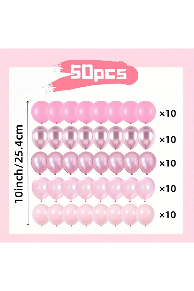 10inch 50pcs 50pcs Pink Balloon Set - Chrome Pink, Pearl Pink, Macaron Pink And Various Soft Pink Sh