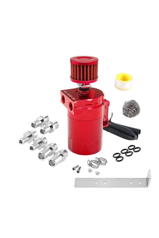 Red with Bracket Car Baffled Oil Catch Can Reservoir Tank with Air Filter Breather Baffled Aluminum