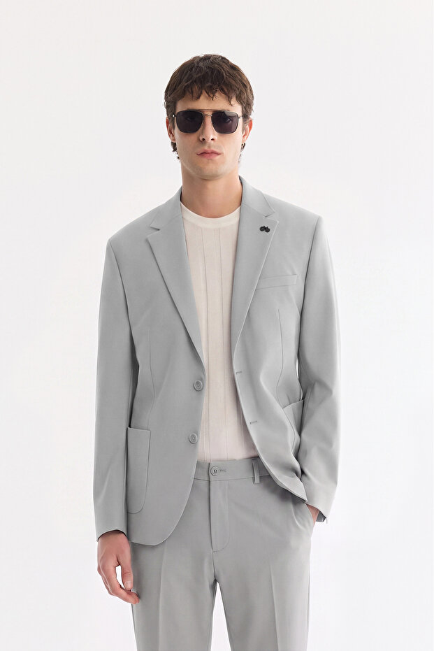 Men's Gray Mono Collar Double Slit Unlined Comfort Fit Jacket A61Y4009