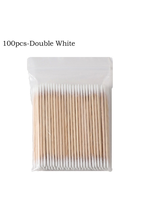 White B-100 Pcs 100/300/500Pcs Disposable Wood Cotton Swab Double Head Lipstick Ear Swabs Eyelash Cl