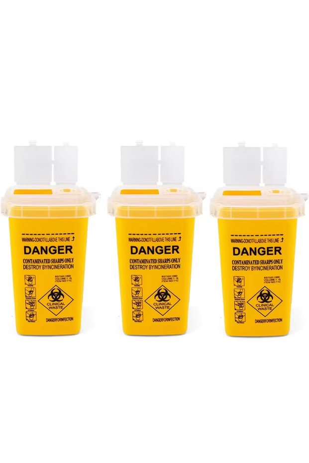 Yellow 3pcs 1L Plastic Waste Box Medical Supplies Container Large Capacity Disposable Collect Box Ta