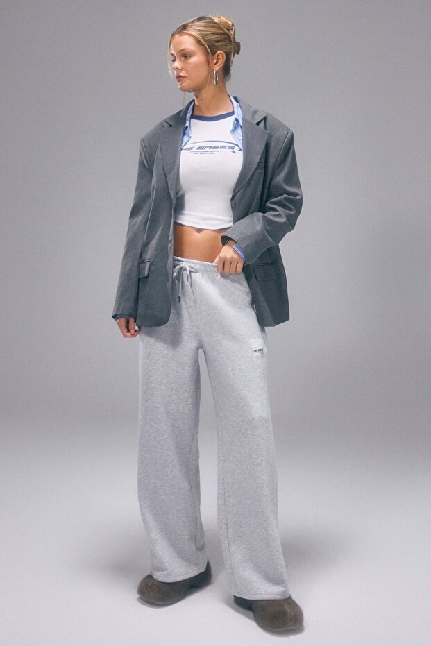 Women's Wide Leg Sweatpants with Fleece Inside and Side Stripes