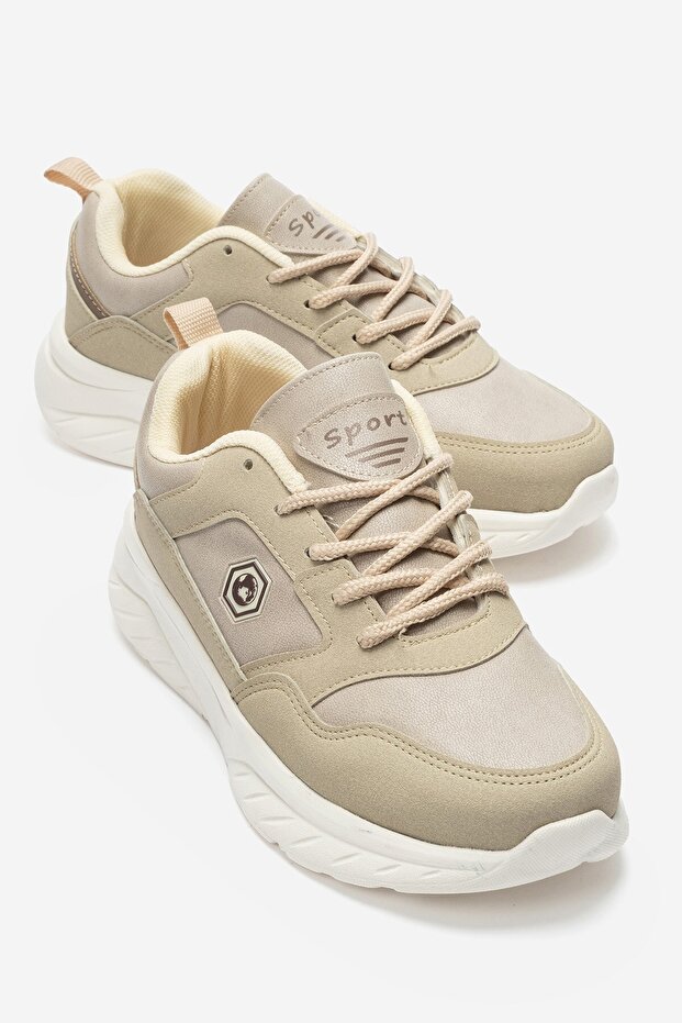 Women's Studded Lace-Up Sneakers Beige Brown
