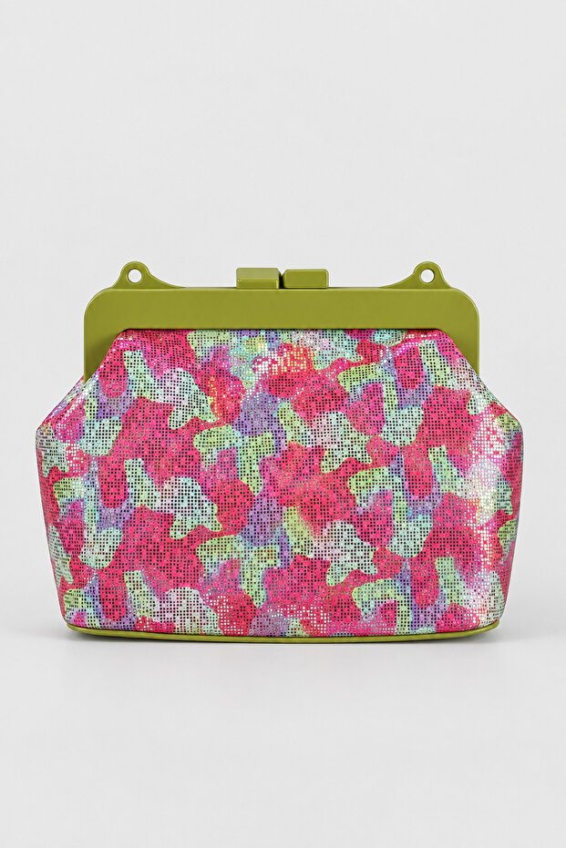 Chin Women's Patterned Scholarship Hand and Shoulder Bag - Pistachio Green-Fuchsia