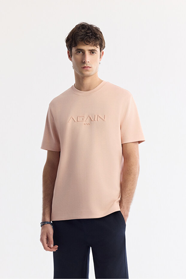 Men's Pink Crew Neck Printed Bi-Stretch Interlock Regular Fit T-Shirt A51Y1132
