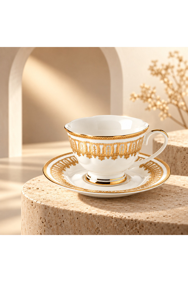 Tea Cup And Saucer Set Shiny Gold