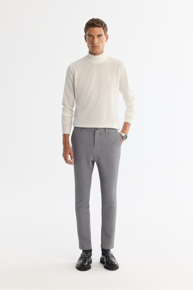 Men's Gray Side Pocket Textured Bi-Stretch Slim Fit Trousers A42Y3211