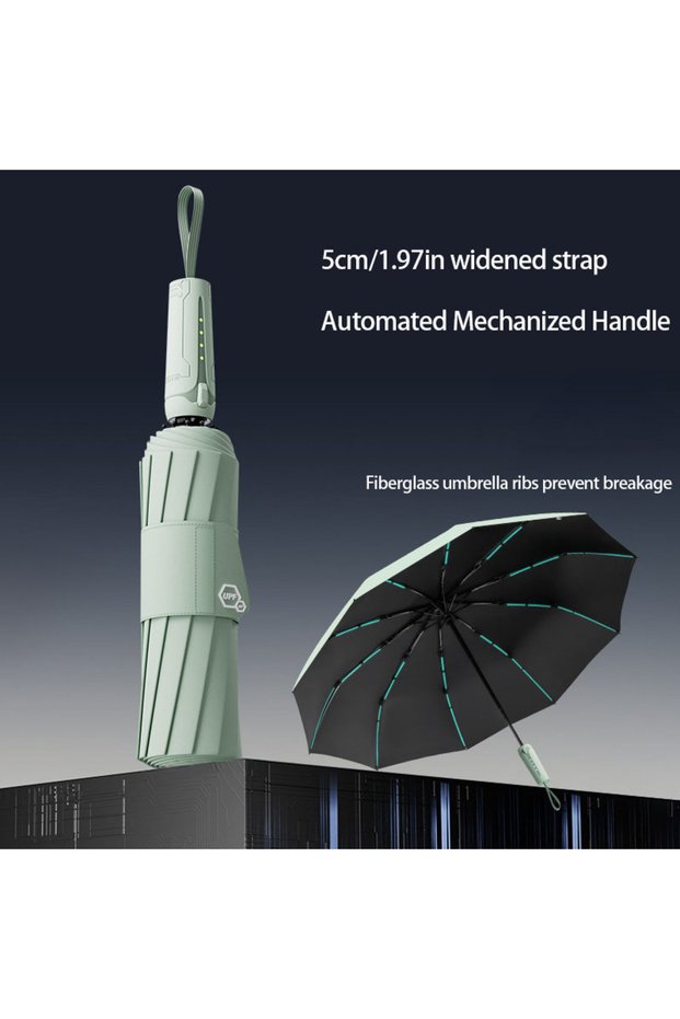 metal-fiber composite 10K light green Mechanical Handle Umbrella, Widened Strap Umbrella, Automatic