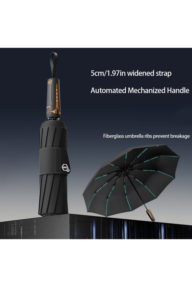 metal-fiber composite 10K black Mechanical Handle Umbrella, Widened Strap Umbrella, Automatic Umbrel