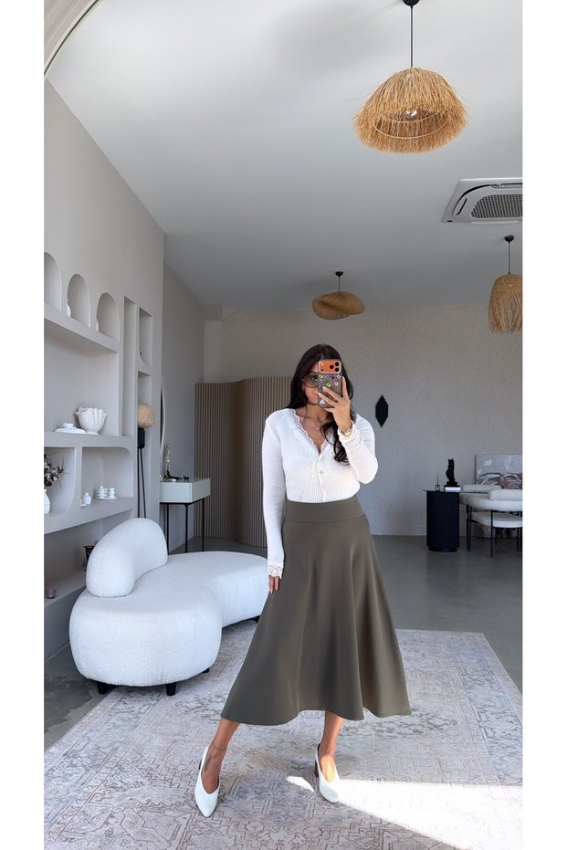 Khaki Diagonal Bell Skirt