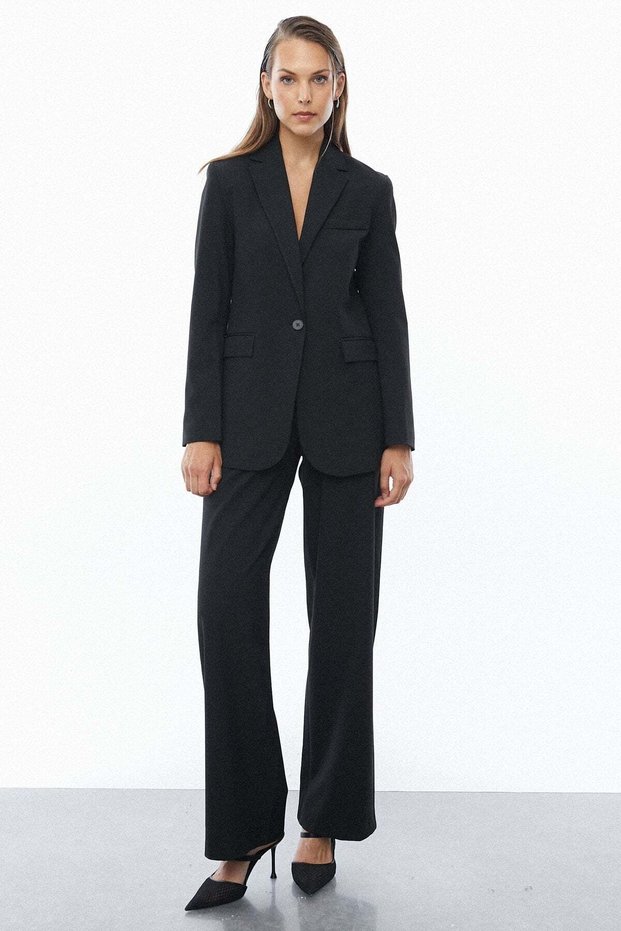 Wide Leg Fabric Trousers with Pens