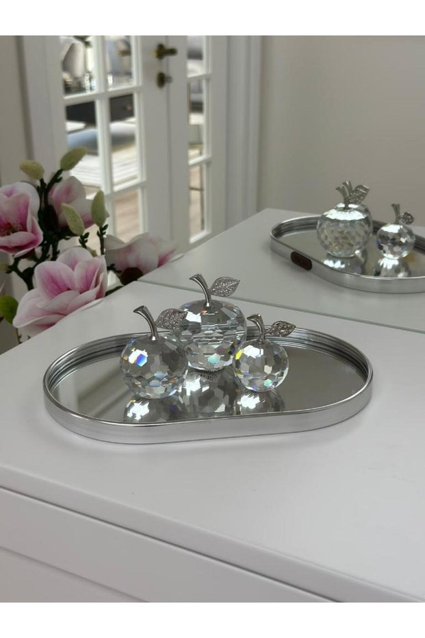 Oval Model Mirror Presentation Tray Decor Silver 25 cm