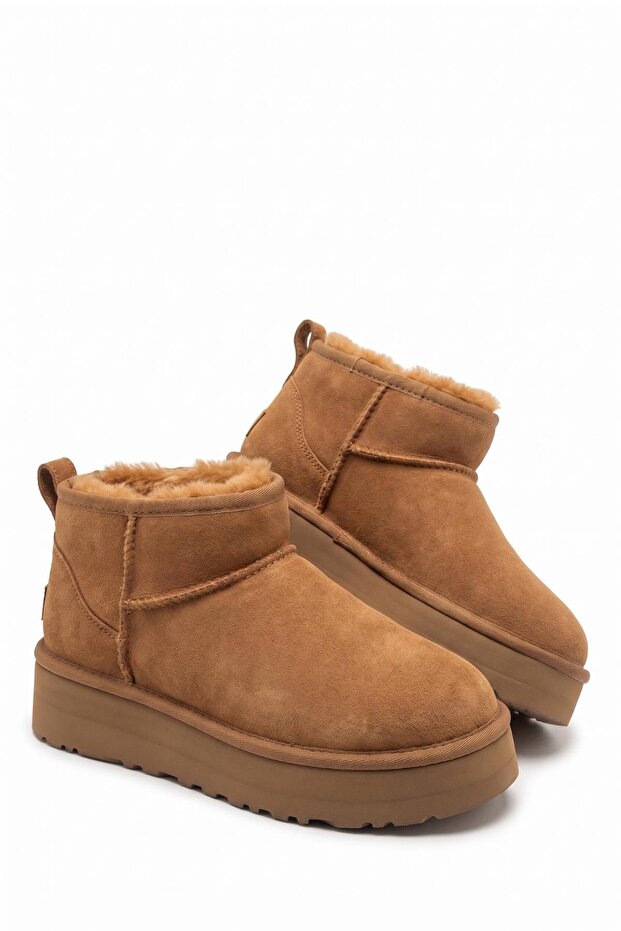 Women's Suede Furry Inside High Thick Sole Winter Boots Brown