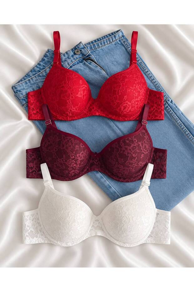 Women's Lace supportive Wired push-up padded soft bra - triple pack