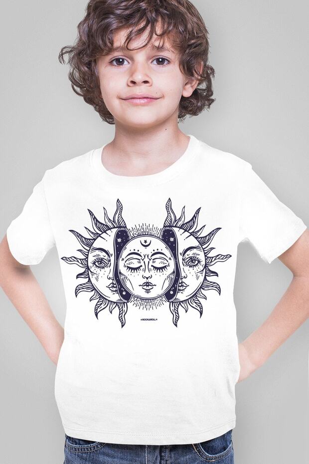 Moon Sun White Unisex Kids Short Sleeve T-Shirt
